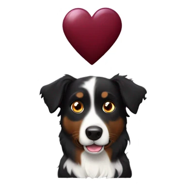 Small black australian shepherd dog with huge maroon heart sticker