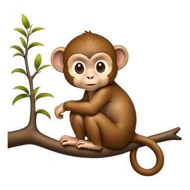 cinematic-monkey-realistic-full-body-sitting-emoji,-slim-agile-frame-poised-on-a-branch,-long-tail-curled-slightly,-head-tilted-dramatically,-warm-brown-fur-soft-and-fluffy,-bright-playful-eyes-exuding-mischief,-simplified-yet-realistic-focused-features,-highly-detailed,-glowing-with-an-almost-sarcastic-glow sticker