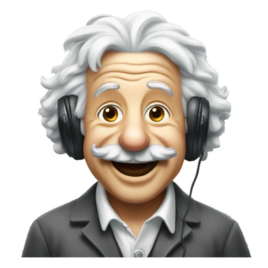 happy albert einstein holding headphones in one hand sticker