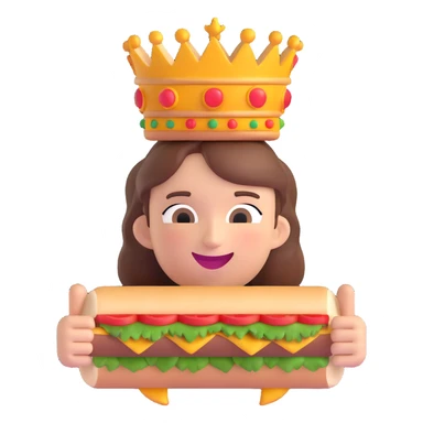 playful half-body person with a crown, happily eating a large döner kebab, simple vibrant cheerful emoji style sticker