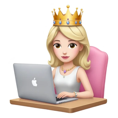 woman with crown on her head sat at the desk with MacBook and pink chair  sticker