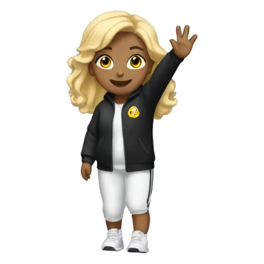 Light girl in black tracksuit waving sticker