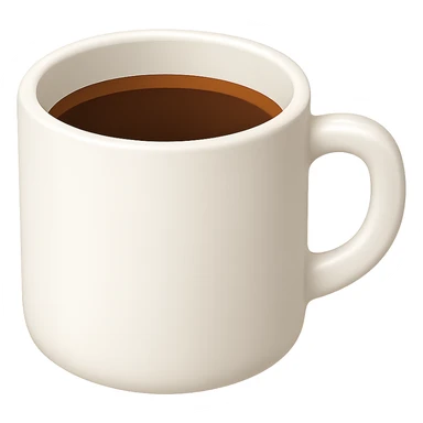 Create a minimalist white coffee mug similar to the reference image but in the style of iOS emoji. The mug should be white, without a saucer, and without any smileys or faces. Focus on simplicity and clarity in the iOS emoji style. sticker