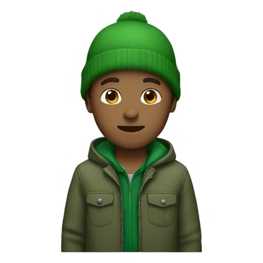 Guy named Kaden with a green jacket with a green beanie and brown hair sticker