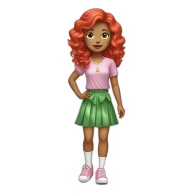 wavy white red hair girl with green and pink shoes and disco seventies skirt sticker