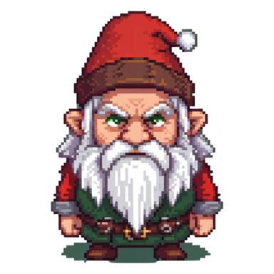 Grumpy-looking dwarf with white beard, red hat, frowning face with bushy eyebrows sticker