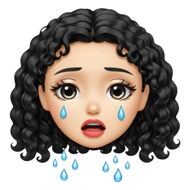 a pretty fair bratz girl with black curly hair, crying sticker
