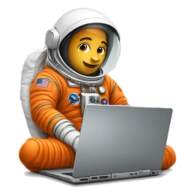 Astronaut in orange costume uses laptop sticker