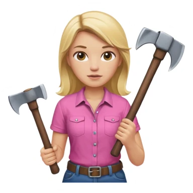 lumberjack blonde woman holding axe pink shirt sticker