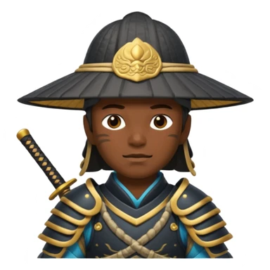 Samurais in Hat, Warrior in armor holding wide hat sticker