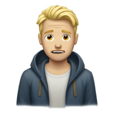 White guy with blonde hair crying on a rainy day sticker