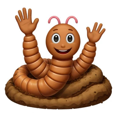 Happy worm waving from dirt hole sticker