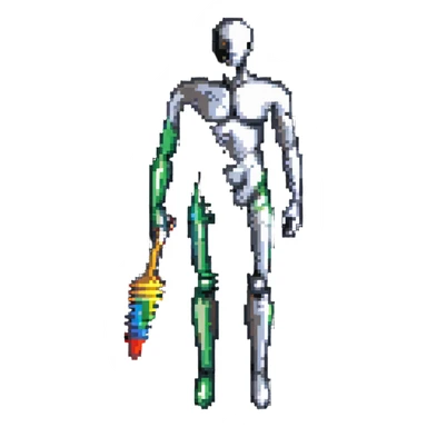 A paintbrush transforming into a metallic human silhouette, symbol of artistic identity sticker