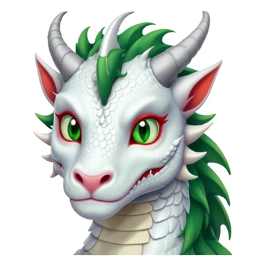 White dragoness with green eyes, red mane and two gray horns sticker