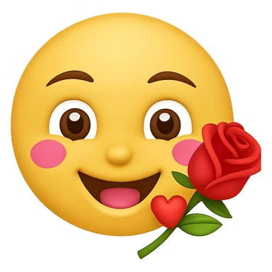 Add a rose to the emoji, keeping it flirty and playful. The style should be similar to the original emoji style. sticker