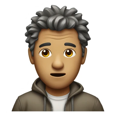 man with disheveled hair, ragged chlothing, and shaking  sticker