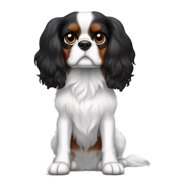The cavalier King Charles spaniel dog. A black and white dog. With black ears, brown eyebrows, black in the middle of the muzzle, the rest is white. The belly is white, the back is black. The dog is sitting sticker