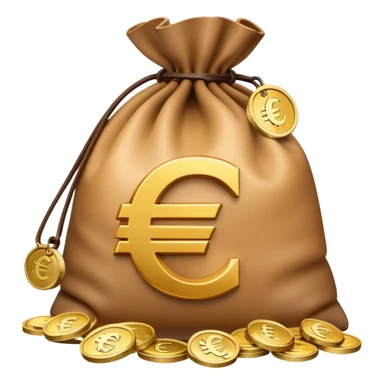 money bag with euro symbol, slight glow, coins spilling out sticker