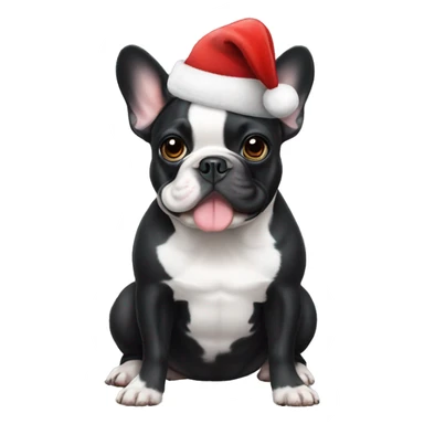 Black and white french bulldog with Christmas Hat sticker