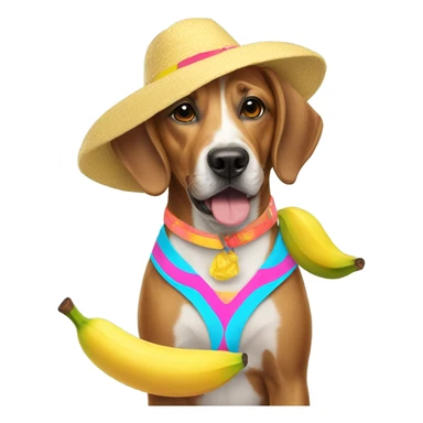 dog wearing bikini and banana hat  sticker