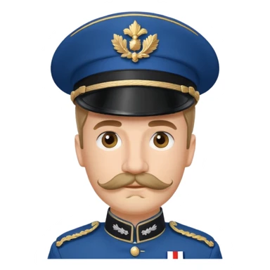 French soldier, classic blue uniform, shako hat, mustache sticker