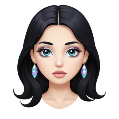 douyin long black hair silver grey eyes glossy lips glittery iridescent white eyeshadow girl sticker