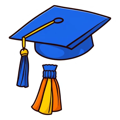 blue graduation cap with yellow tassel sticker