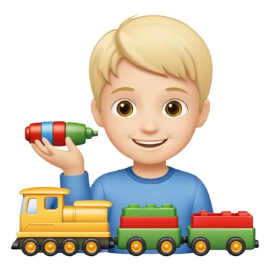 child playing with both toy cars and trains sticker