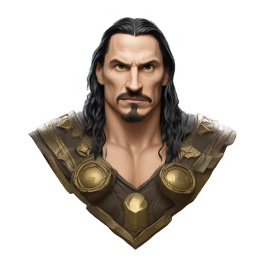 Warcraft award winning Zlatan in Marvel Avengers style, oil paint, mysterious eyes, intricate lips, masterpiece pose, odd perspective, beautiful, desirable, logical sticker