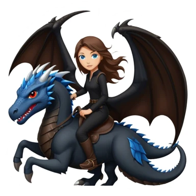 Me, a white female with long brown hair and blue eyes, wearing nothing but black clothes, and riding a VERY BLACK wyvern/dragon with HINTS of RED, to your work sticker