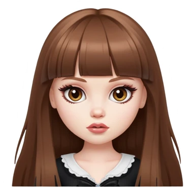 pretty bratz baddie, pale skin, bangs long brown hair sticker