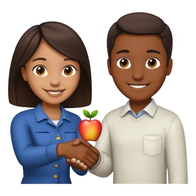 a man and a girl shaking hands, one with darker skin and one with lighter skin, apple emoji style sticker