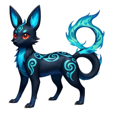 Shiny Fiery Dark Glowing Ethereal Eldritch Cool Edgy Badass Punky Aural Iridescent Fluorescent Bioluminescent Umbreon-Amaura-Salandit-Litten-Flareon-Fakémon-fusion (full body) with intricate pattern markings sticker