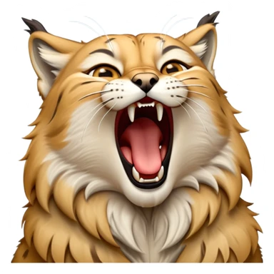 Cinematic-detailed-Yawning-Lynx-Portrait-Emoji – Head tilted slightly with a dramatic, wide-open yawn, revealing a sleek golden-brown fur coat with subtle spots, signature black ear tufts standing tall, round amber eyes barely open in drowsy contentment zoomed out to show the shoulders sticker