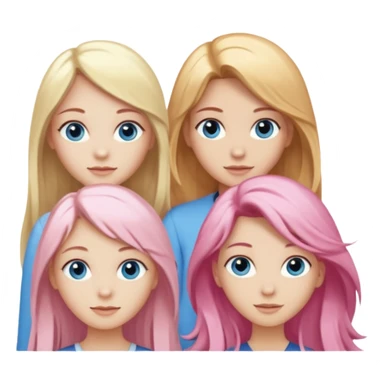 Girlfriend emoji - include 1 white girl with long light pink hair and blue eyes, 1 white girl with brown eyes and medium honey blonde hair, 1 white girl with blue eyes and light blonde hair, and 2 white girls with brown eyes and long dark brown hair sticker