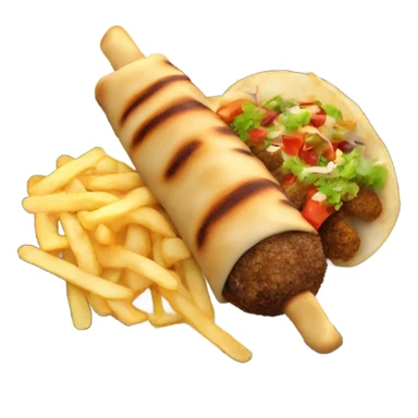 Kebab with chips and sauce on at plate sticker