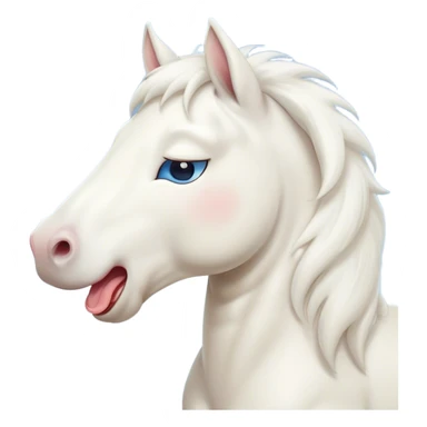 Cinematic Cute Yawning White Horse Portrait Emoji, Head tilted slightly with a dramatic, wide-open yawn, revealing a soft white fur with a subtle shimmer, floppy ears slightly drooping, round blue eyes barely open in drowsy contentment, Simplified yet irresistibly adorable features, highly detailed, glowing with a soft, cozy glow, high shine, relaxed yet expressive, stylized with a touch of whimsy, bright and endearing, soft glowing outline, capturing the essence of a sleepy yet affectionate horse, so drowsy it feels like it could stretch out of the screen and curl up for a nap! sticker