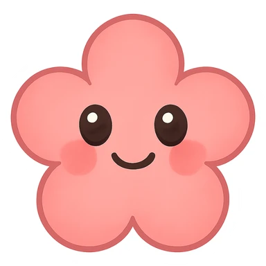 a new cute pink emoji, flower-shaped, big eyes, smiling, blushing cheeks sticker