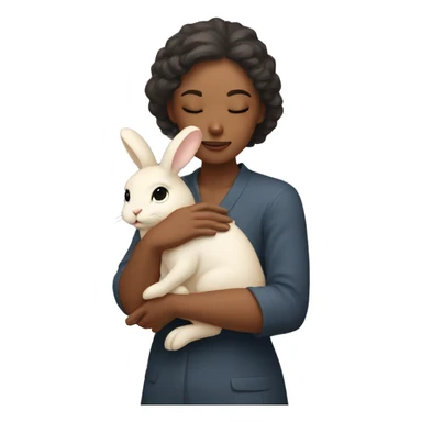 A lady holding beige bunny and hugging him with her eyes closed   sticker