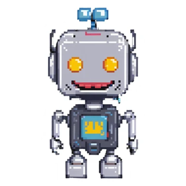 funny AI robot with a big goofy grin sticker