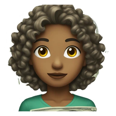 Girl with curly hair with dollars sticker