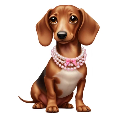 ￼Sausage dog wearing a pearl necklace and pink bow sticker
