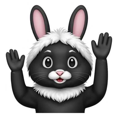 Emoji tete de Lapin noire qui fait bonjour de la main  sticker