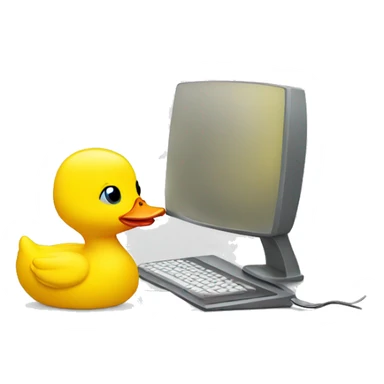 Yellow duck writing on a computer  sticker