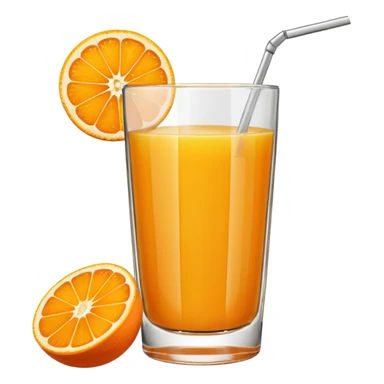 A glas of orange juice with a slice of orange next to it sticker