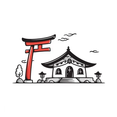 shinto shrine, hand drawn doodle style sticker