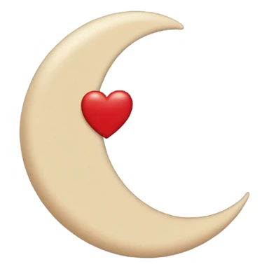 crescent beige moon with red heart sticker