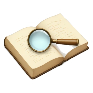 An open book in beige tones with a magnifying glass on it sticker