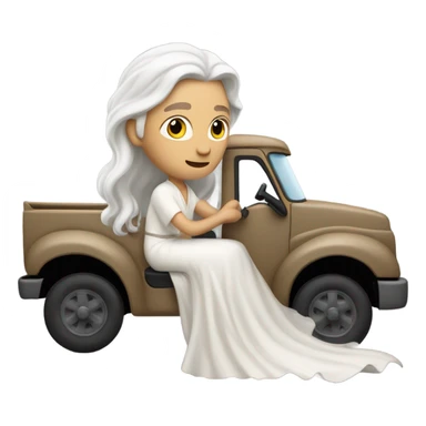 white man Poseidon driving truck. long white hair white dress sticker