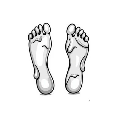 realistic drawing of two human foot soles covered with white sticky tree sap, detailed illustration sticker
